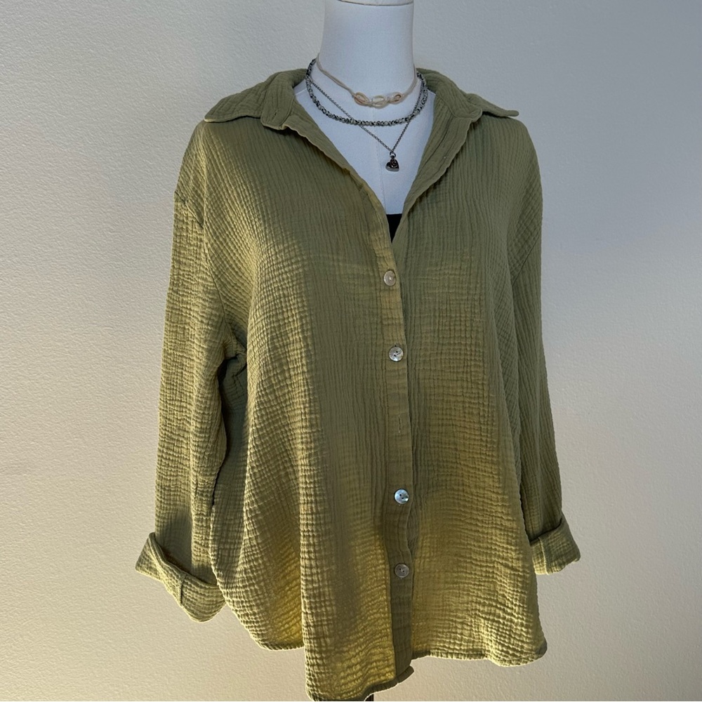 Princess Polly Textured Green Cotton Top